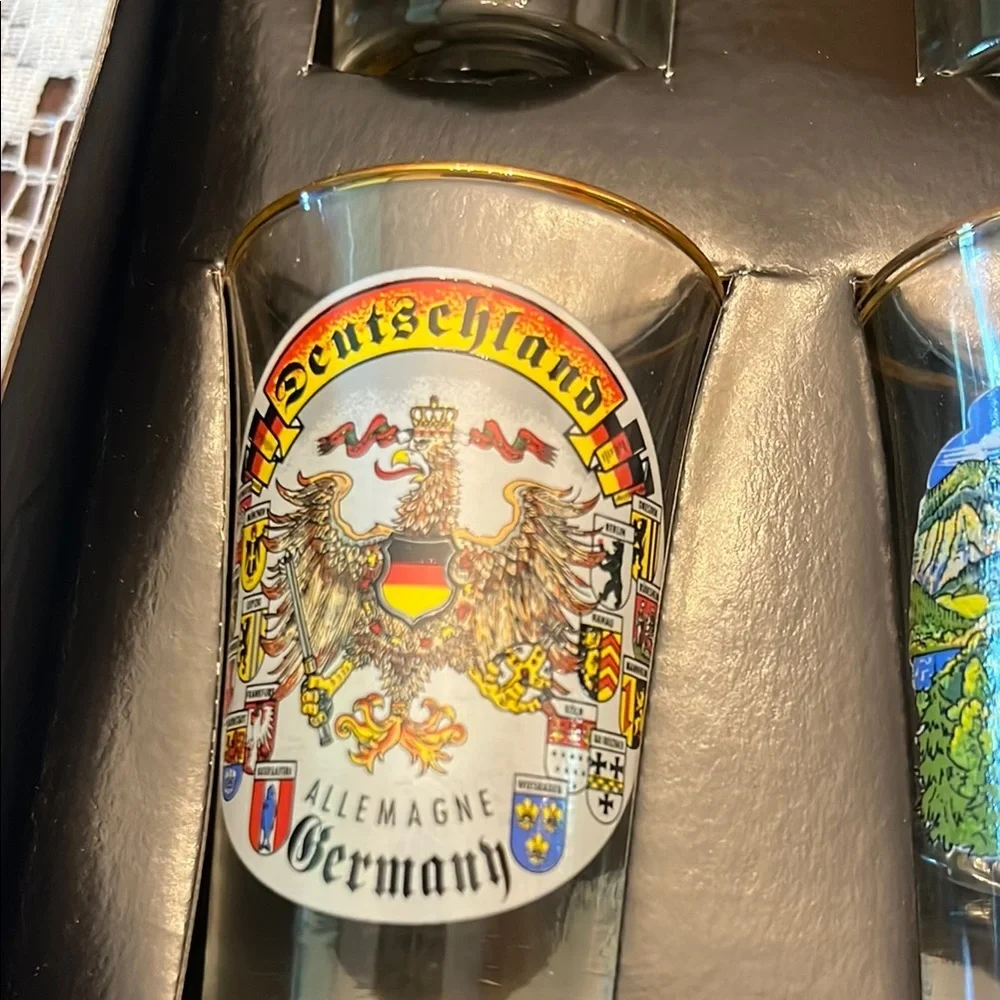 German Flask and Shot Glass Set Scenic Set